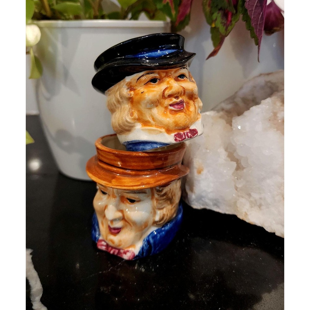 Vintage Hand-Painted Toby Mugs – Set of 2, Mid-Century Japan Ceramic Face Jugs